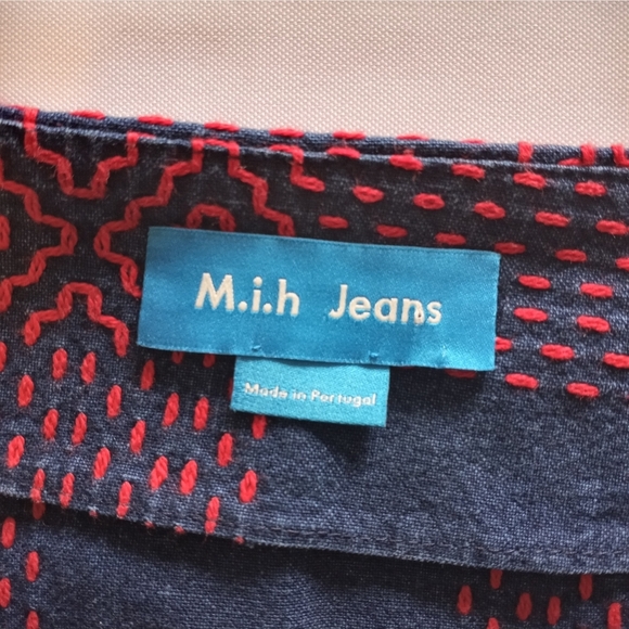 Size Small M.i.h. Jeans Women's Mini Skirt Blue Denim Embroidered Y2K 2000s - Picture 3 of 9